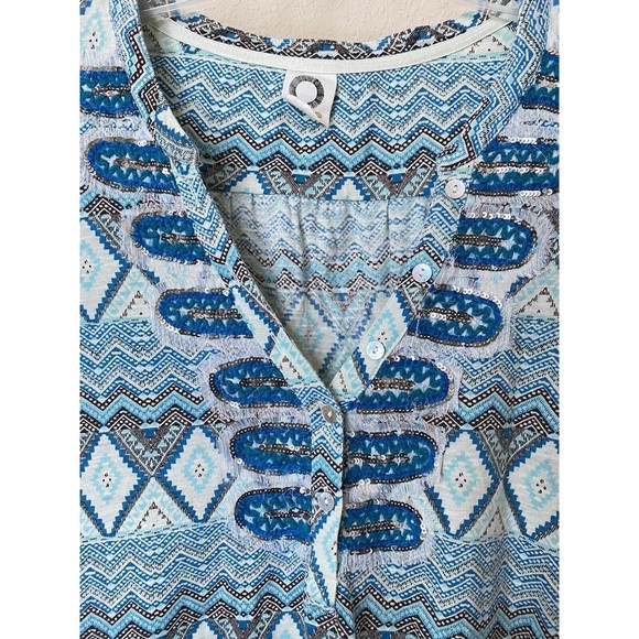 Anthropologie Akemi+kin Size XS Teal Geometric Print 3/4 Sleeve Ocotillo Top - Picture 2 of 5